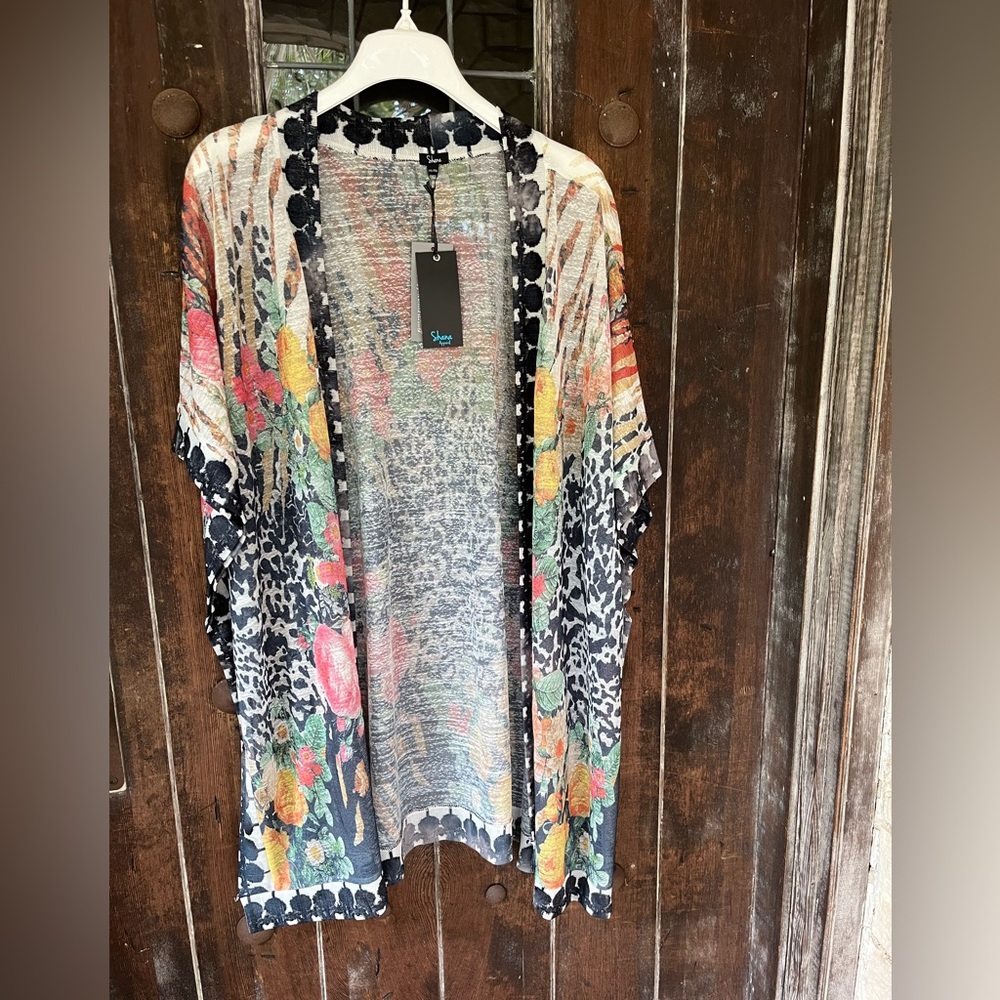 new! Shana Apparel | Open Front knit sweater kimono cardigan floral/animal